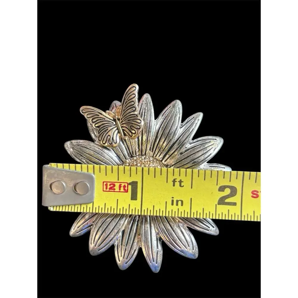 Vtg Two Tone Napier 2” Flower Butterfly Brooch Nature Cottagecore